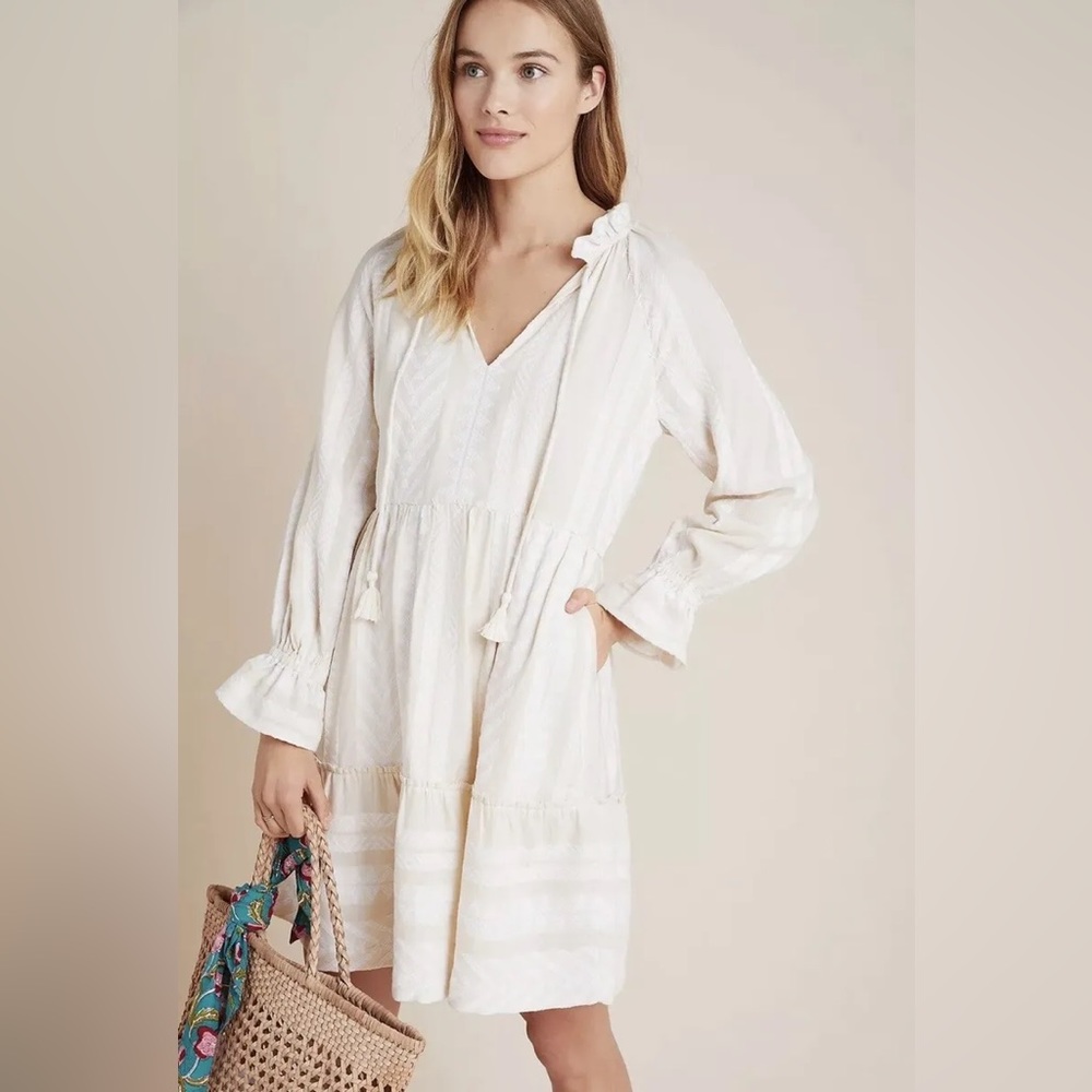 Anthropologie Maeve Dominique Tunic Dress Cotton Cream XS